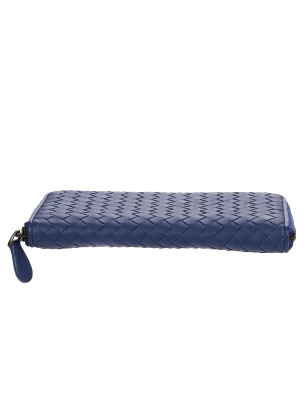 Bottega Veneta Zip Around Wallet Navy Intrecciato Calfskin Leathera